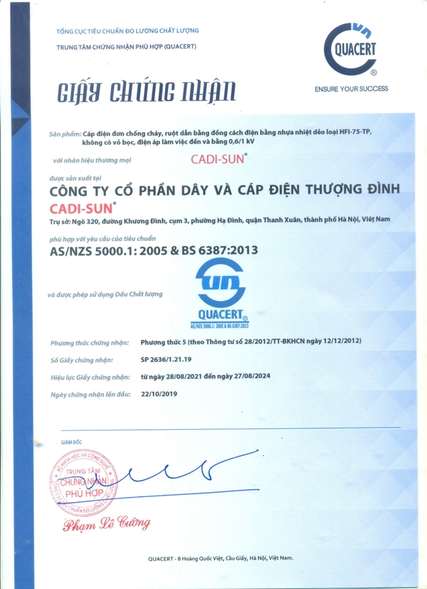 AS.NZS 5000.1 & BS 6387 - Dây Cáp Điện - Công Ty TNHH Thiết Bị Điện Hồng Hà